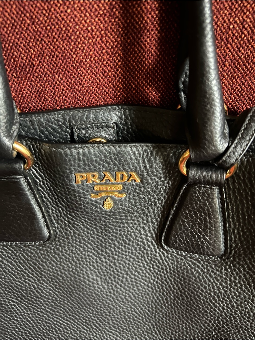 Prada Black Leather Tote with Gold Hardware Accents - Picture 4 of 10